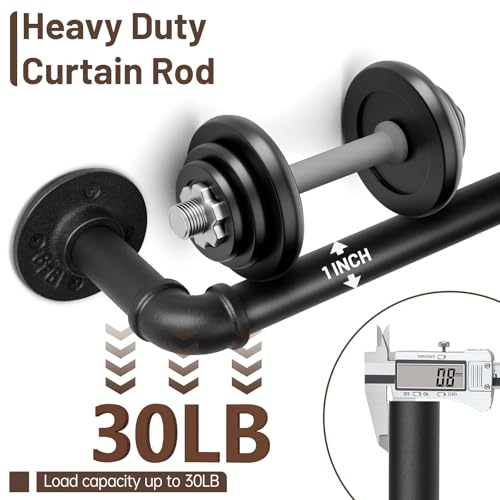 Zeerobee Curtain Rods for Windows 48 to 84, 1 Inch Industrial Wrap Around Black Curtain Rod, Indoor/Outdoor Room Divider A...
