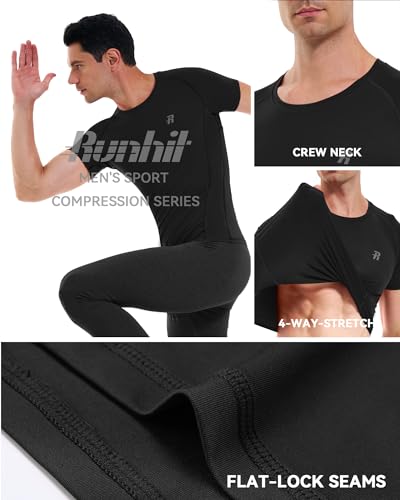 Runhit Short Sleeve Compression Shirts for Men, Quick Dry Cool Men's Compression T-Shirt, Athletic Workout Base Layer