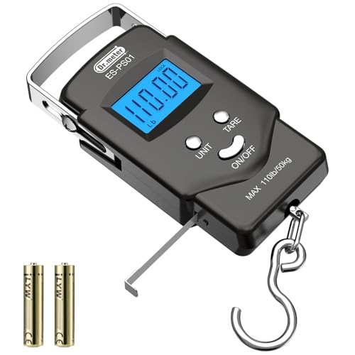 Dr.meter Fish Scale Luggage Scale Fishing Gear - 110lb Backlit LCD Display Digital Scale with Built-in Measuring Tape - Fi...