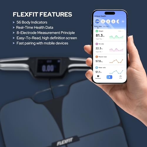FlexFit Scale for Body Weight and Fat Percentage, 8 Electrodes High Precision Digital Scale Accurate Measurement of 56 Bod...