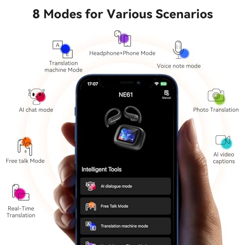 NE61 AI Translation Earbuds Real Time Heart Rate Monitor Translator Earbuds 135 Languages Open Ear Clip Wireless Bluetooth...