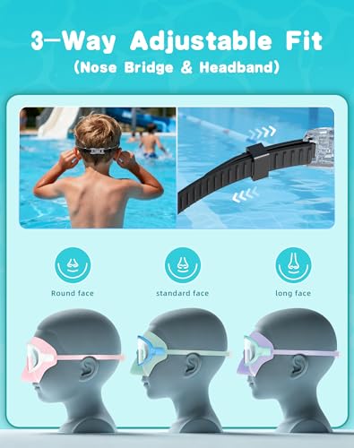 Aegend Kids Swim Goggles with Nose Cover Age 3–14, Anti-Fog UV Protection, No Leaking, 2 Pack for Indoor & Outdoor Swimming