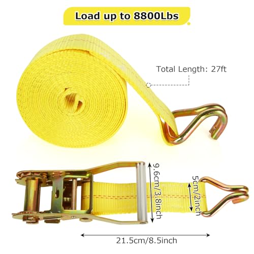 4 Pack 2 Inch Ratchet Straps Heavy Duty 27ft Tie Down Straps Ratchet with Double J Hook, 10000 LBS Break Strength, Cargo R...