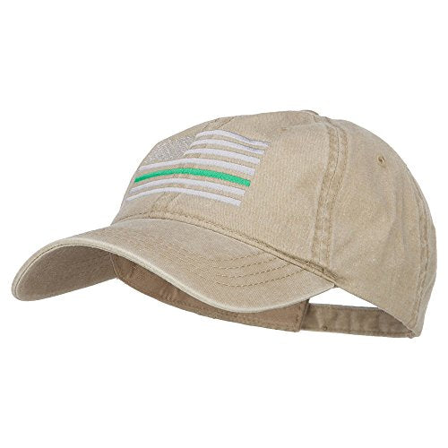 e4Hats.com Thin Green Line Silver USA Flag Embroidered Washed Cap