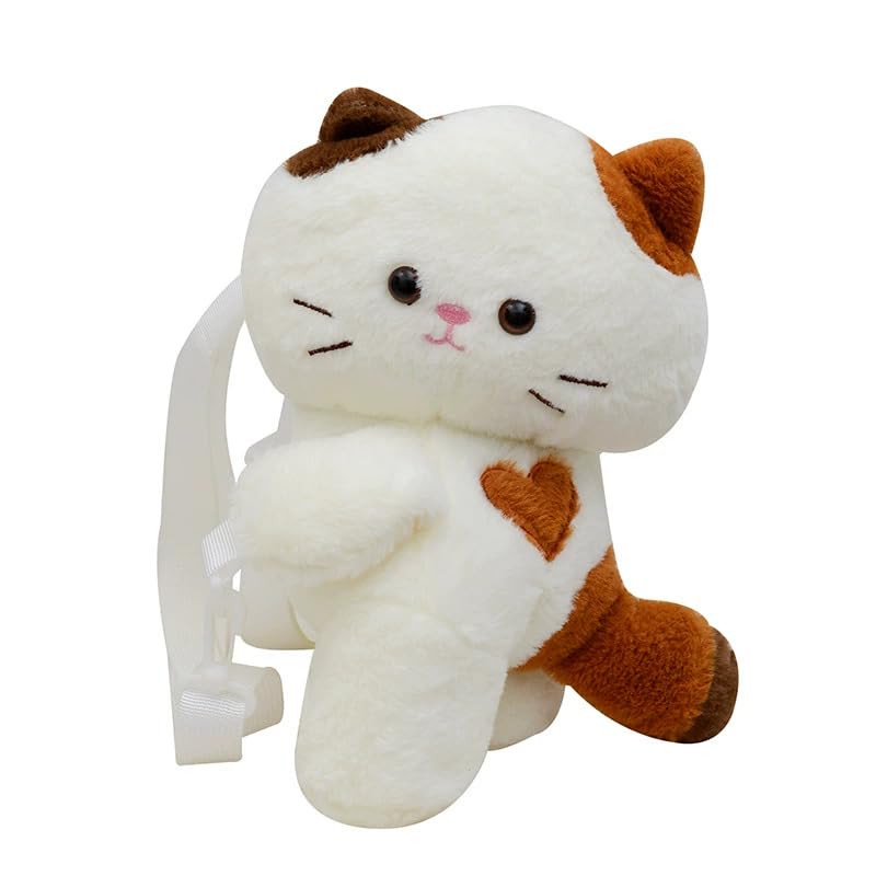 Amamcy Stuffed Animal Crossbody Bag for Girls Women Stuffed Cat Purse Kawaii Plush Kitty Purse Kitty Sling Bag Shoulder Bag