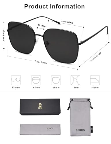 SOJOS Trendy Oversized Square Metal Frame Sunglasses for Women Men Retro Big Flat Lens UV Protection Sunglasses SJ1146