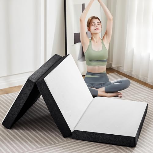 OLIXIS Tri-fold Memory Foam Mattress - 3 Inch Single Size Portable Floor Bed, Foldable Mat for Adults, Collapsible and Was...