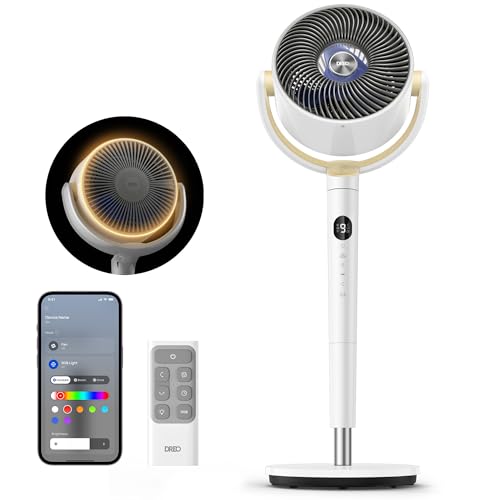 Dreo Smart Fan for Bedroom, 120° +120° Omni-Directional Oscillating Fans, 100ft Quiet Pedestal Fan with RGB Light, 9 Speed...