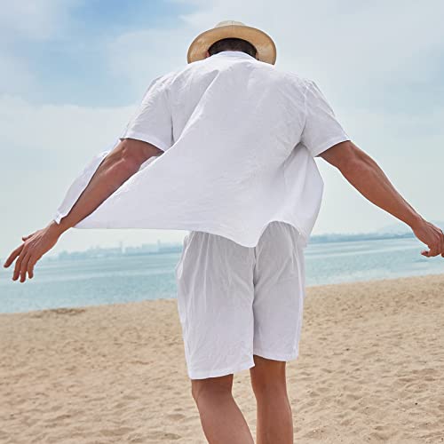 AOTORR Men's 2 Piece Linen Set Button Down Short Sleeve Shirt and Short Beach Outfit