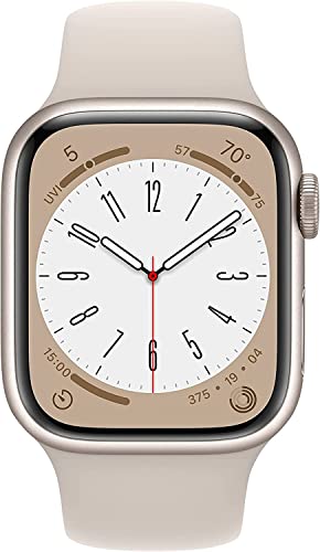 Apple Watch Series 8 [GPS, 45mm] - Starlight Aluminum Case with with Starlight Sport Band, S/M (Renewed)