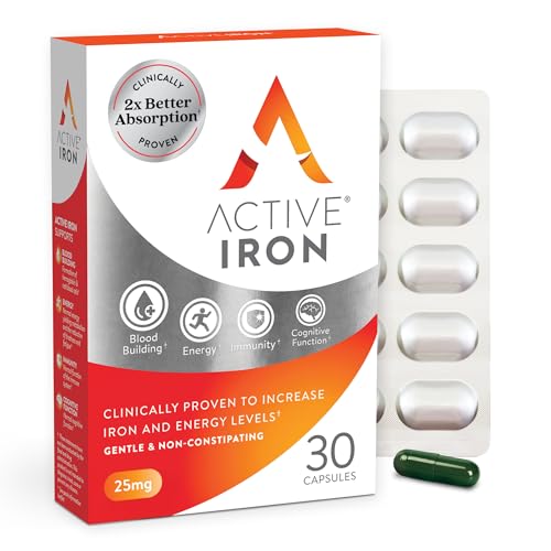 Active Iron Supplement 25mg – Clinically Proven to Increase Iron & Energy Levels – Gentle, Non-Constipating, Highly Absorb...