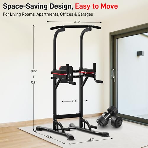 Outdoor Basic Power Tower, Pull Up Bar and Dip Station for Home Gym, 1400LBS Weight Capacity, Adjustable Height, Heavy Dut...