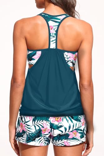 Daci Tankini Swimsuits for Women - 2025 Tummy Control Two Piece Bathing Suit with Sporty Pockets Shorts Blouson Swimwear
