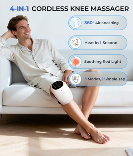 SPATOES Cordless 360° Knee Massager with 1-Second Heat & Red Light Therapy for Joint Pain Relief, 3 Intensities Ideal for ...
