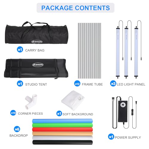 ZKEEZM Photo Studio Light Box Photography 32"x32" with 210 LEDs and 6 Colors Backdrops for Product Photography, Foldable P...