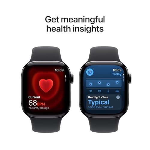 Apple Watch Series 11 [GPS + Cellular 42mm] Smartwatch with Jet Black Aluminum Case with Black Sport Band - S/M. Sleep Sco...