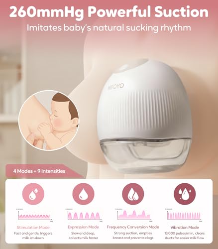 MIFOYO Hands Free Breast Pump, Wearable Electric Breastfeeding Pump with 4 Modes & 9 Suction Levels, LED Display & Recharg...