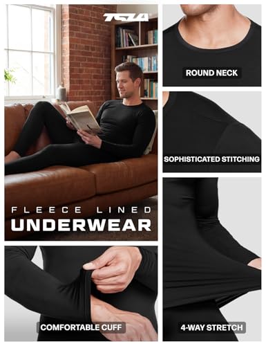 TSLA Men's Thermal Underwear Set, Microfiber Soft Fleece Lined Long Johns, Winter Warm Base Layer Top & Bottom