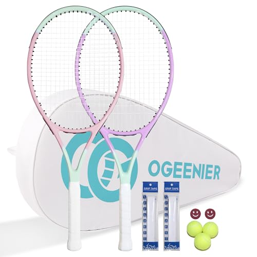 OGEENIER 27" Tennis Racket Set for Adults, Pre-Strung Tennis Racquets for Beginners, 2-Player Recreational Tennis Set with...