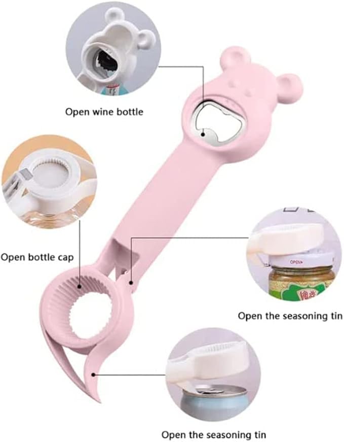 New 4 in 1 Multi Function Can Opener Bottle,Multi Kitchen Tool for Jelly Jars,Wine, Beer and other,Bottle Opener to Protect the Nail Use for Children,Elderly and Arthritis Sufferers (4Pcs)