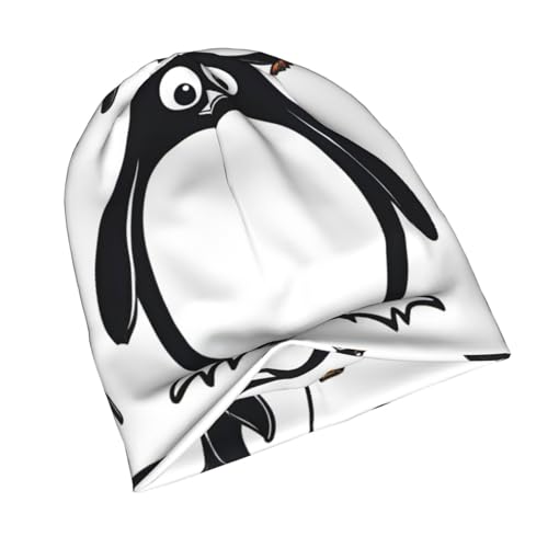 bnvaab Cute Penguin Print Beanie Hat for Men and Women Stretchy Slouchy Winter Warm Cap Headwear Accessory Black