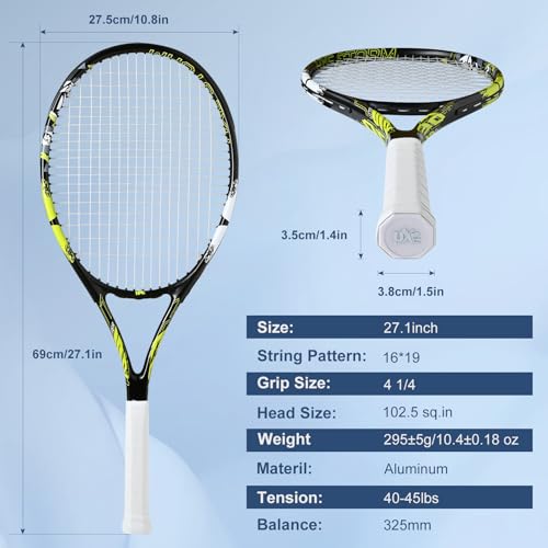 HXE Tennis Rackets for Adults, 2 Player Pre-Strung 27 inch Recreational Tennis Racquet Set for Beginner and Professional w...