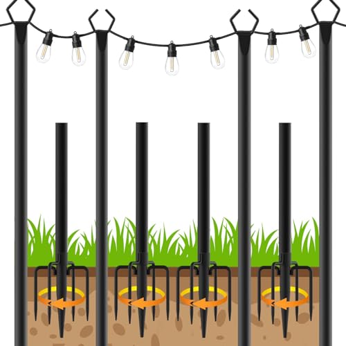 LETIANPAI 4 Pack String Light Poles,10 Ft Metal Poles with Fork for Outdoor String Lights,Outdoor Light Poles with Fork,Po...