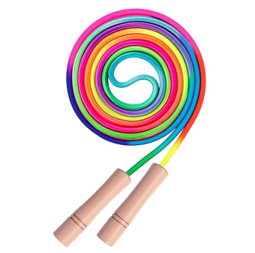 Rainbow Jump Rope for Kids - Wooden Handle - 8.5FT Adjustable Nylon Braided Fitness Skipping Rope for Girls or Boys Fitnes...