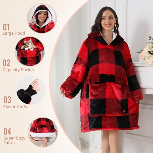 Askyli Wearable Heated Blanket Hoodie, Oversize Portable USB Heated Hooded Blanket 3 Heat Level, Overheat Protection Elect...