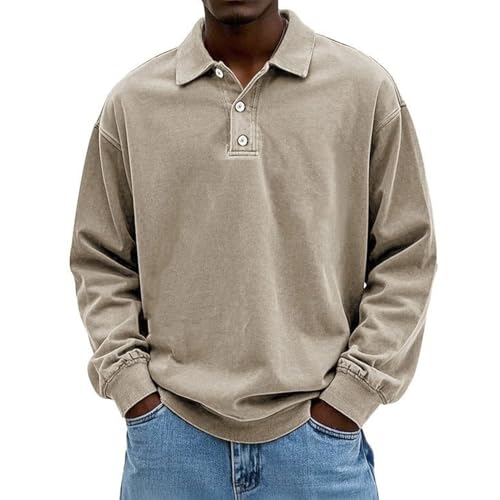 Men's Vintage Rugby Polo Shirt Long Sleeve Collared Thermal Pullover for Casual Work & Golf