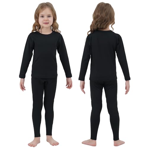 PISIQI Girls Thermal Underwear Set Ultra Soft Long Underwear for Kids Fleece Lined Winter Warm Base Layer Kids Long Johns Set