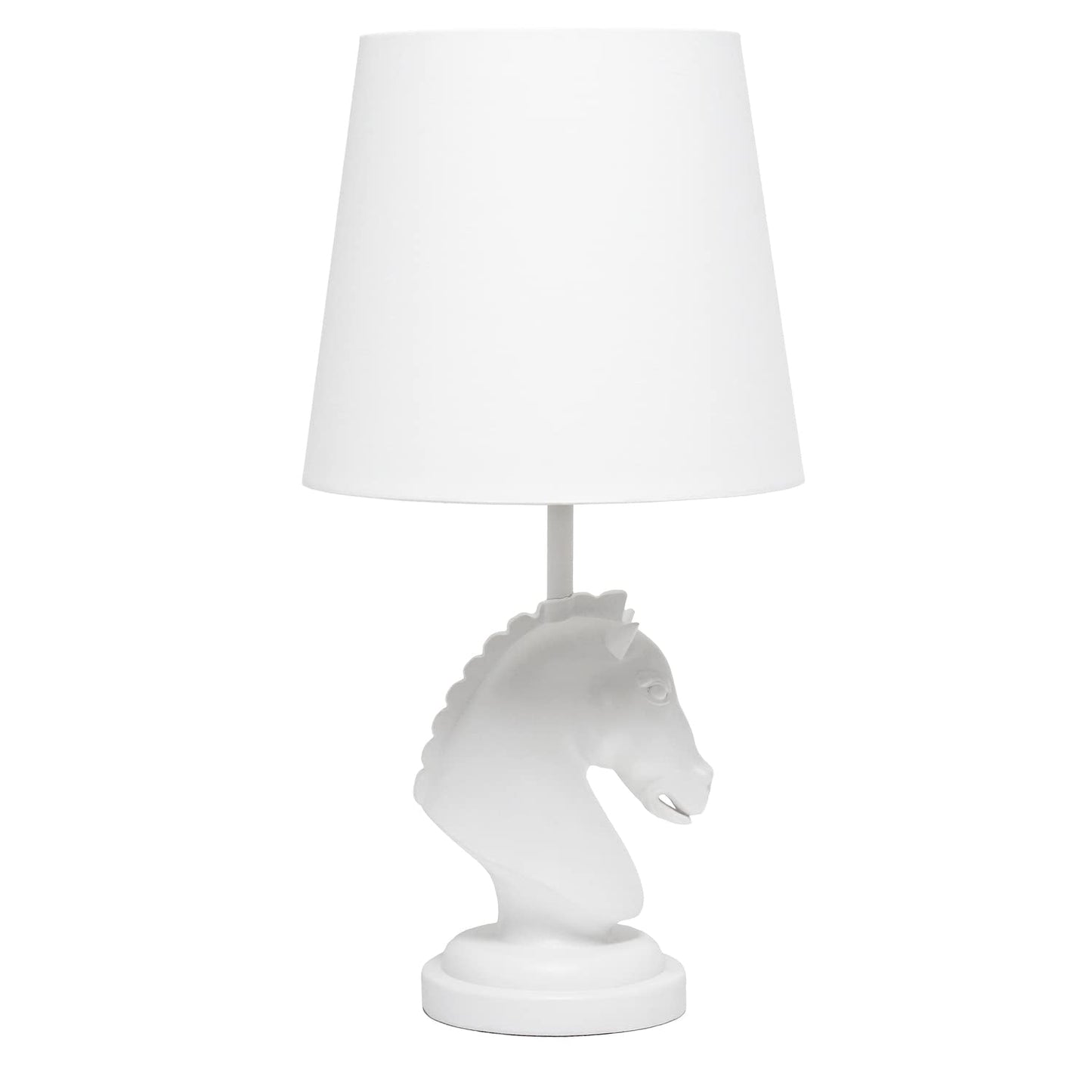 Simple Designs LT1089-WHT Decorative Chess Horse Table Lamp, 17.25in Tall, White Polyresin with Fabric Shade