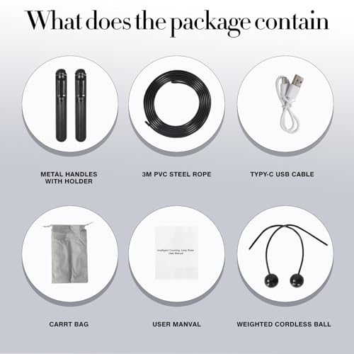 Smart Jump Rope Adjustable Jumping Rope with Weighted Ball Anti Slip Design Wireless Connection LED Display Dual Mode with...
