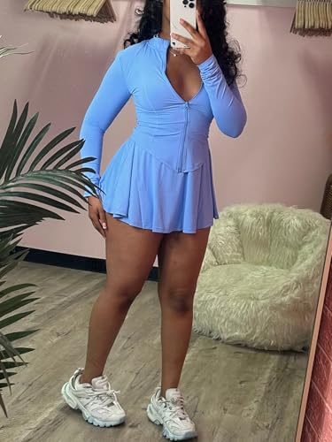 Tennis Skirts Set Womens 2 Piece Outfits Long Sleeve Zip Up Jackets Two Piece Mni Skirts Set Golf Skort Athletic Sports
