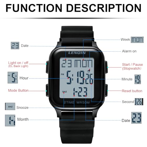 LN LENQIN Mens Digital Watch Ultra Thin Minimalist Sports Waterproof Digital Watches Men Outdoor Wrist Watch for Men with ...