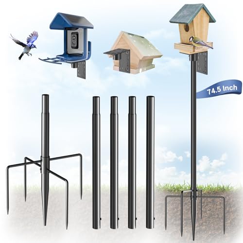 Onlyfly Bird Feeder Pole Stand – 74.5 Inch Height Feeding Station with 1-Inch Dia Heavy Duty for Hanging Feeders, Bird Hou...