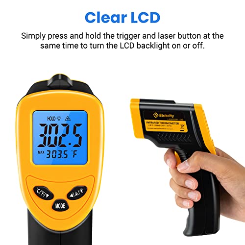 Etekcity Infrared Thermometer Laser Temperature Gun 1080, -58°F~ 1130°F for Meat Food Candy Pizza Oven, Heat Gun for Cooking, Kitchen, Fridge, Reptile, BBQ, HAVC, Adjustable Emissivity & Max Measure