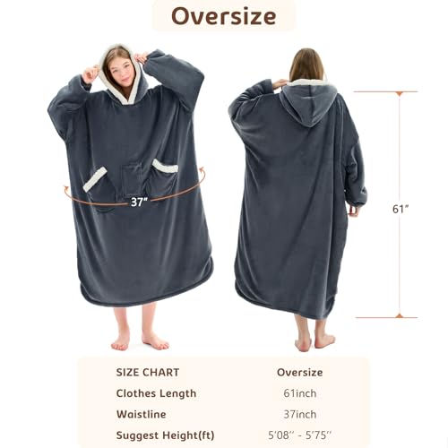 L'AGRATY Oversized Wearable Blanket Hoodie for Adults: Oversized Sherpa Fleece Hoodie Blankets with Giant Hood Pocket for ...