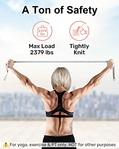 Tumaz Yoga Strap/Stretch Bands [15+ Colors, 6/8/10 Feet Options] with Extra Safe Adjustable D-Ring Buckle, Durable and Com...