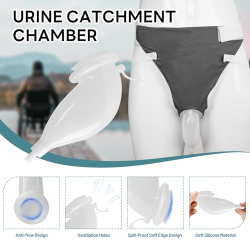 Wearable Urine Collector with Reusable Silicone Urine Pouch Breathable Fixing Pants 2000ml and 1000ml Urinary Drainage Bag...