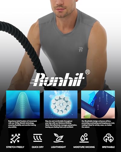 Runhit Mens Sleeveless Compression Shirt Workout Muscle Tank Top Quick Dry Athletic Base Layer Undershirt for Basketball