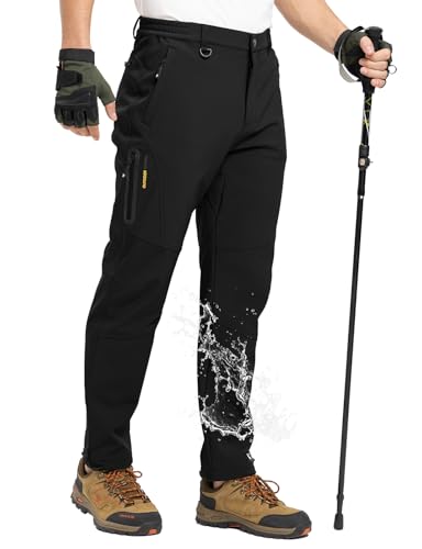 TBMPOY Men's Snow Pants Fleece Lined Hiking Winter Waterproof Softshell Ski Outdoor Insulated Climbing Pants Zipper Pockets