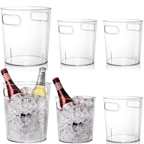Dicunoy 6 Pack Ice Bucket, Plastic Champagne Wine Chiller Bucket for Parties, Clear Acrylic Cylinder Flower Vase with Hand...
