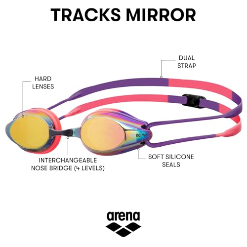 Arena Tracks Unisex Adult Essential Racing Swim Goggles Competitive Swimmers FINA-Approved Anti-Fog Mirror/Non-Mirror Lens