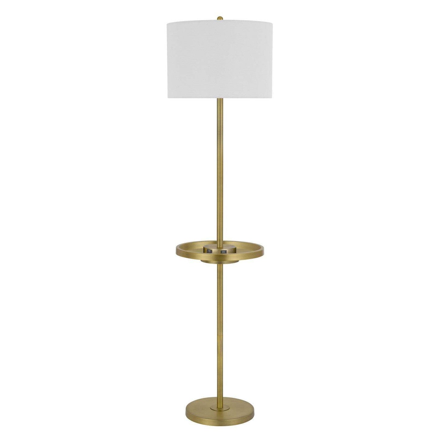 HomeRoots Brass Tray Table Floor Lamp, 62 in. Height, Metal Construction, White Square Shade
