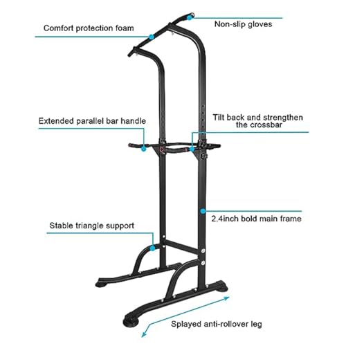 Power Tower Workout Dip Station Pull Up Bar, Height Adjustable Multi-Function Dip Stand for Home Gym, Strength Training Fi...