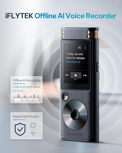 iFLYTEK Offline Voice Recorder with Playback, Secure Digital Recorder with AI Transcription, 5-Language Voice-to-Text, Noi...