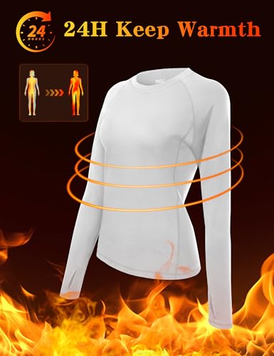 Roadbox Women Thermal Shirts, Warm Long Sleeve Fleece Lined Underwear Tops, Winter Ski Workout Base Layer for Cold Weather