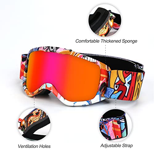 Flantor Kids Ski Goggles,Non-Slip Strap Snow Goggles Snowboard Goggles