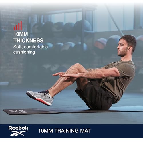 Reebok Pro 10mm Extra-Thick Yoga Mat, 72" x 24" with Easy Carry Strap, Large Non-Slip Exercise Mat with Ridged Base for Ho...